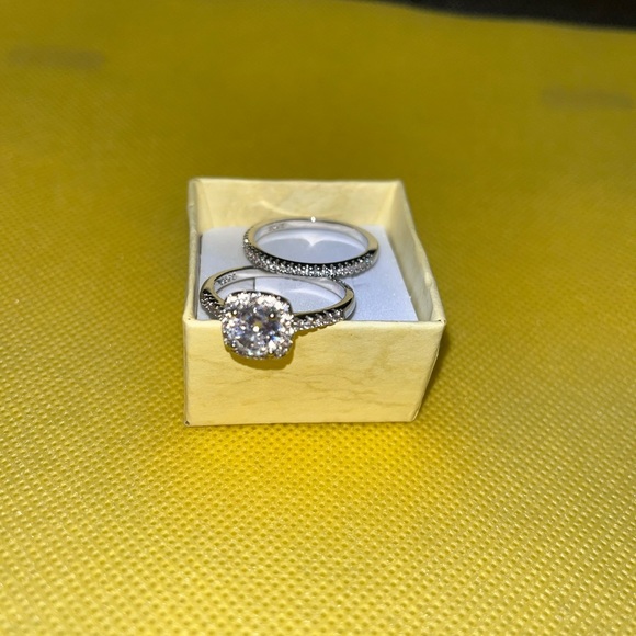 925 Sets Rings For Women Couple Cubic Zirconia Square Ring Lovers Jewelry - Picture 2 of 4